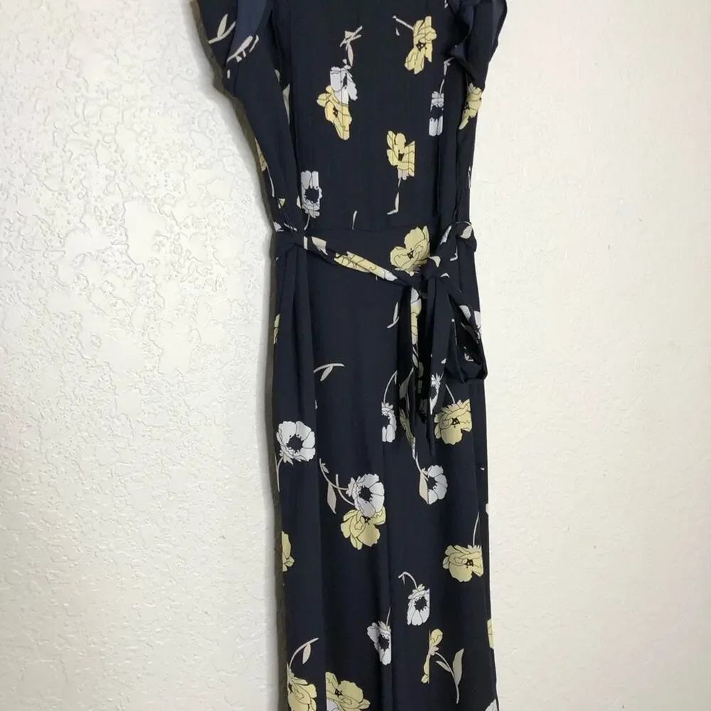 Ann Taylor navy blue yellow white floral jumpsuit size 2